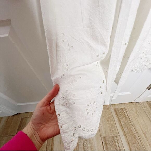 Roolee FLOWER EMBROIDERED EYELET SCALLOP EDGE MIDI DRESS Size L Cotton - Picture 5 of 7